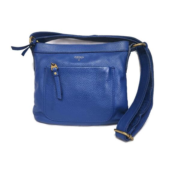 Fossil Handbags - Fossil Women's Royal Blue Pebbled Leather Messenger Crossbody Bag